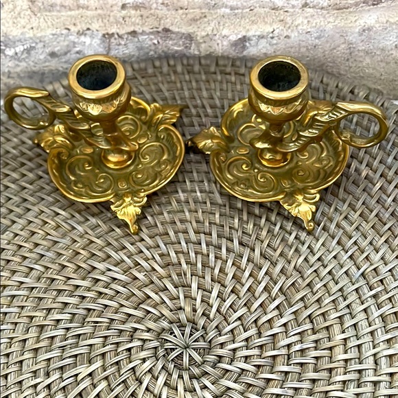 Brass Chamber Thistle Pair Candlesticks